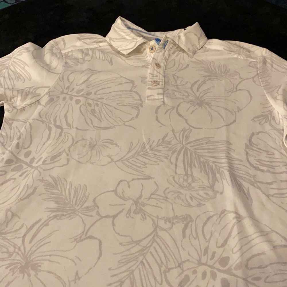 Tommy Bahama white polo with palm design